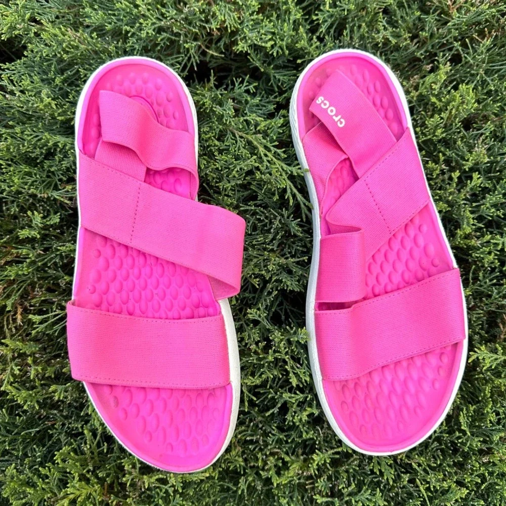 Crocs Women's LiteRide Stretch Sandals Size 7 Pink Shoes‎